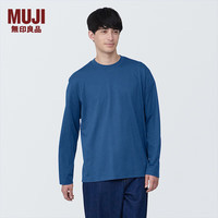無印良品 MUJI（無印良品 ） 男式 天竺织 圆领长袖T恤 男士 打底衫 男款 AB1L3A4S 烟熏蓝色 S (165/84A)