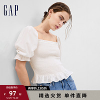 Gap 盖璞 女装夏季2023新款法式方领休闲短袖衬衫549372碎花泡泡袖上衣