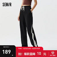 森马（Semir）森马休闲裤女字母拼色卫裤个性2024春季束脚长裤潮 黑色90001 155/62A/S