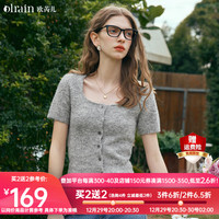 OLRAIN 欧芮儿 灰色针织衫女早春2024年方领气质高级感短袖上衣 灰色 S