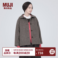無印良品 MUJI 無印良品 女式 羊毛混 短大衣 短款外套 BD0X6C3A 深咖啡色 L(165/88A)