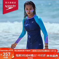 速比涛（Speedo）闹海系列 防晒抗氯全包裹式长袖冲浪上衣女拉链外套 蓝色/紫色 M