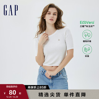 Gap 盖璞 女装夏季2023新款小熊修身显白罗纹短袖针织衫610578辣妹上衣