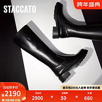 STACCATO 思加图 逐梦骑士靴擦色长靴高筒靴厚底时装靴女靴9YJ44DG3 幽光黑 34