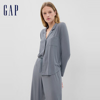Gap女装秋季莫代尔弹力长袖衬衫领睡衣663803上衣家居服