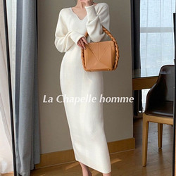 La Chapelle 拉夏贝尔 2023秋冬新款收腰显瘦百搭气质打底针织连衣裙 7564 CZG