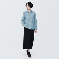 無印良品 MUJI 無印良品  水洗 平纹 衬衫领 长袖衬衫 女士衬衣外套 BC2JEC4S 烟熏绿色条纹 S(155/80A)