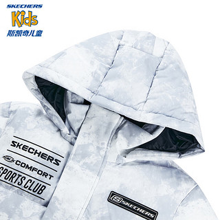 SKECHERS 斯凯奇 童装男女童短款羽绒服2023户外滑雪服P423G012 男童/焕影迷雾灰满印/03HT 120cm