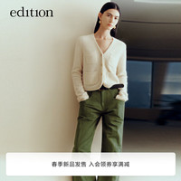 edition毛衣外套女2024春小香风气质V领短款软糯貉绒毛织开衫 米白色 XS/155