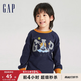 Gap 盖璞 男幼童秋季2023LOGO纯棉长袖T恤753648洋气儿童装运动上衣