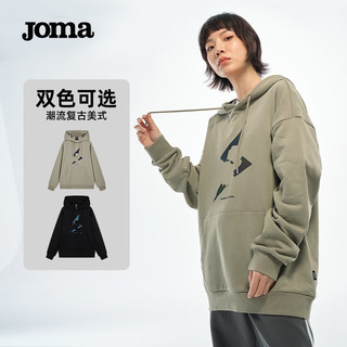 JOMA老夫子联名连帽卫衣男女通款简约时尚印花休闲百搭纯棉套头上衣 灰绿 L