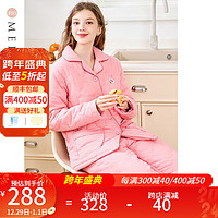 MEIBIAO 美标 三层加厚夹棉纯棉睡衣套装女秋冬卡通咖啡碳保暖休闲可外穿家居服 皮红 XL(170/92A)