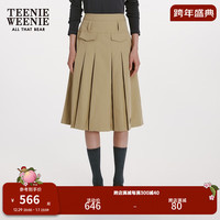 Teenie Weenie小熊女装2024早春慵懒风设计感半身裙中长款裙子 卡其色 160/S