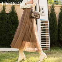Lagogo2021松紧高腰拼接设计网纱半身裙女KCBB33XC60