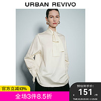 UR【UR魅力】UR冬女装轻法式优雅系带罩衫衬衫UWG230102 象牙白 S