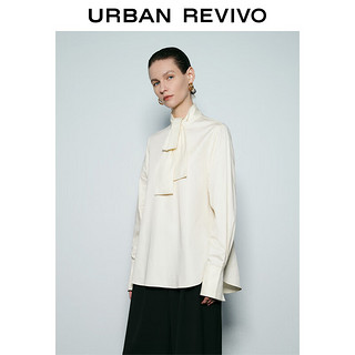 UR【UR魅力】UR冬女装轻法式优雅系带罩衫衬衫UWG230102 象牙白 S