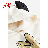 H&M【迪士尼系列】童装女童连帽运动衫连衣裙1172437 自然白/米妮老鼠 90/52