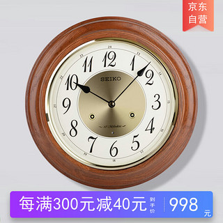 SEIKO 精工 日本精工时钟12英寸挂墙钟表刻点整点音乐报时客厅办公室实木挂钟