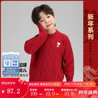 ZOSEE 左西 男童安哥拉毛衣冬季2023儿童爱花肌理复古拜年服上衣 红色 150