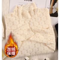 BTTKDL植绒磨毛加绒蕾丝打底衫女长袖秋冬半高领蕾丝衫洋气小衫内搭上衣 LS2116#-植绒蕾丝加绒款-杏色 S