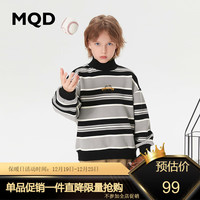 马骑顿 MQD童装男大童23冬学院风条纹小标加绒半高领卫衣 黑色 120cm
