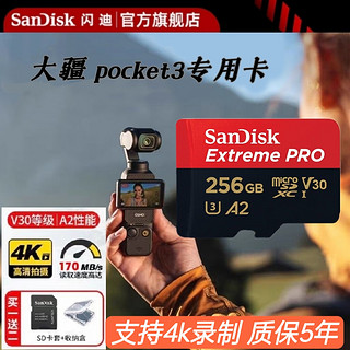 移动端：SanDisk 闪迪 256g内存卡tf卡大疆pocket3口袋云台action4山狗12运动相机存储卡 pocket3专用卡-送读卡器