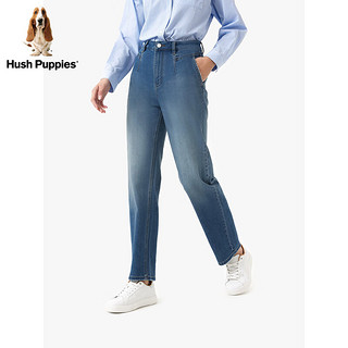 Hush Puppies暇步士女装2024春时尚复古做旧水洗直筒牛仔裤女 186牛仔蓝 27