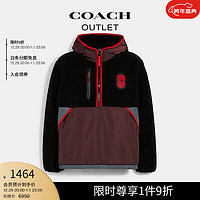 COACH 蔻驰 奥莱男士男装羊羔绒半拉链连帽卫衣 黑色/茄紫色 S