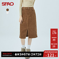 SPAO 女士半身裙冬季新款灯芯绒直筒开叉中长裙SPWHC4TS20