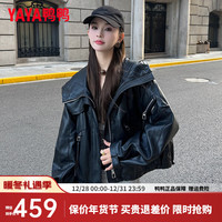 鸭鸭羽绒服鸭鸭（YAYA）羽绒服女短款冬季时尚蛋白皮韩版宽松一衣三穿外套DS 月夜黑色 160/84A(M)