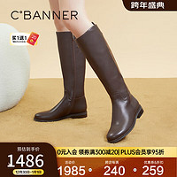 C.BANNER 千百度 粗跟高筒骑士靴冬美拉德风长靴女鞋潮流 咖色 34