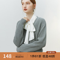 范思蓝恩 22FS4213韩版纯色百搭女士针织开衫冬装外搭宽松V领上衣 灰色 S