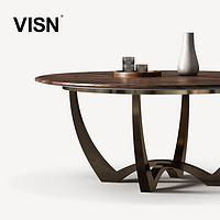 VISN 轻奢黑胡桃木圆桌餐桌 家用复古圆餐桌实木 高级感