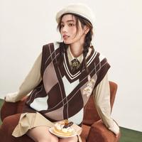 LEDIN 乐町 菱格线背心女针织美式复古学院风马甲