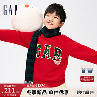 Gap【圣诞系列】男女童冬季2023LOGO洋气宽松针织毛衣889923 红色 160cm(XL)亚洲尺码