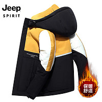 JEEP SPIRIT 羽绒服男冬季短款工装外套加厚袄子宽松情侣防寒服 黄色 2XL（140斤-160斤）