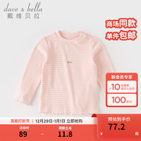 戴维贝拉（DAVE＆BELLA）儿童t恤长袖女童上衣宝宝打底衫幼儿小童衣服2024春季童装 粉白条纹 130cm(身高120-130cm)