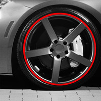 铭仕 反光汽车轮圈贴纸 轮毂贴膜装饰改装 车轮轮胎圈贴 摩托车贴纸 k5k2K3君威索纳塔 反光红 19寸 一套