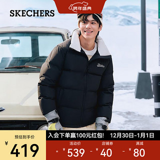 斯凯奇（Skechers）男女同款梭织羽绒服立领外套保暖舒适L423U080 碳黑/0018 M