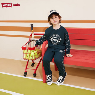 Levi's李维斯童装男童卫衣长裤2件套2024春秋300克毛圈儿童卫衣裤子套装 庄园绿 90/52