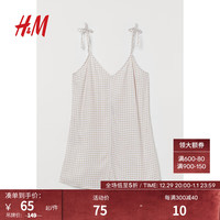 H&M女装连体衣秋装女2023年新款休闲梭织V领舒适连身短裤0970105 米色/白色格纹 155/76A