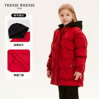 Teenie Weenie Kids小熊童装24冬男女童中长款连帽羽绒服 红色 160cm