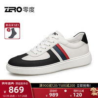 零度Zero男士板鞋真皮舒适时尚撞色拼接百搭经典日常休闲鞋子男 白黑 43