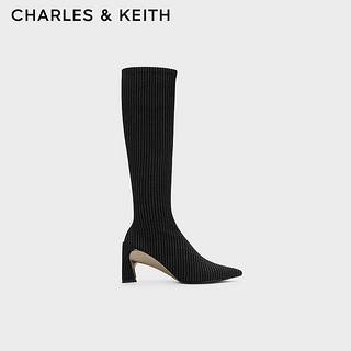 CHARLES&KEITH时尚尖头粗跟弹力瘦瘦靴女CK1-90360384 DARK GREY深灰色 38