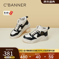 C.BANNER千百度厚底高帮女鞋冬潮酷运动鞋黑白鞋时尚休闲鞋增高 米色/黑色 34