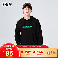 森马（Semir）卫衣男冬季经典版型印花字母上衣时尚合体连帽套头衫日常潮流 黑色90001 170/88A/M