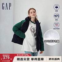 Gap 盖璞 女装秋季2023新款防风发热保暖宽松连帽羽绒服720899时尚外套 蓝绿拼接 170/96A(M)