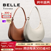 BeLLE 百丽 包包女托斯卡纳系列头层牛皮质感高级简约腋下新月包X9331AX4 大理石白 F