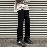 杰森格 高品质美式高弹高街直筒黑色牛仔裤弹力裤