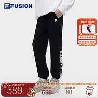 FILA 斐乐 FUSION斐乐潮牌针织长裤男时尚拼接加绒运动裤 正黑色-BK 170/80A/M